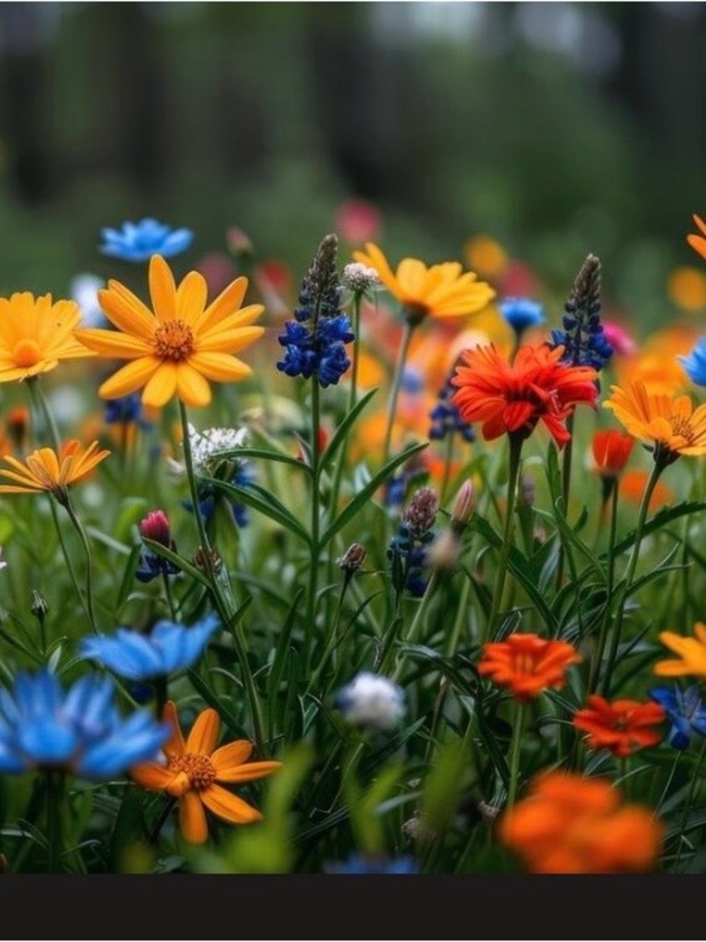 Karen Wildflower Meadow Wall Art Print - Vibrant Blue, Yellow & Orange